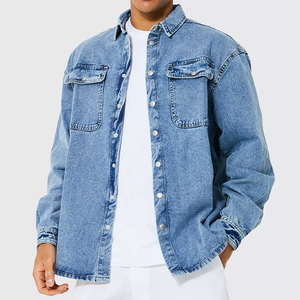 Factory Custom Cotton Washing Outdoor <b>Men</b> <b>Denim</b> <b>Jackets</b> Oversized Streetwear Front Pockets Blue <b>Denim</b> <b>Jackets</b> - Product Image 1