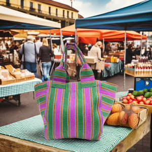 Eco-Friendly Reusable Recycled Nylon Shopping Bag Zipper Striped Pattern Large Capacity for <b>Makeup</b> Travel-Fashion Cosmetic - Product Image 5