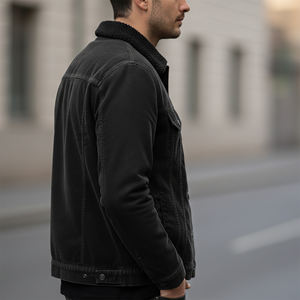 Veste en jean délavé noir de haute qualité pour homme, style décontracté, col rabattu, style hip-hop, veste d'hiver tendance - Product Image 5