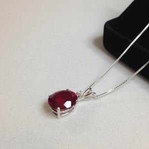 Cushion Cut Ruby Pendant White Sapphire Accent July Birthstone Sterling Silver Children's Jewelry Gift for <b>Wife</b> Valentine - Product Image 4