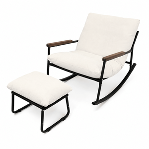 Sedia a dondolo Papasan con cuscino ispessito, lounge da esterno per tutte le stagioni, ideale per lettura, giardino, portico, soggiorno - Product Image 1