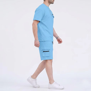 Conjunto de Camiseta y Pantalones Cortos de Punto Azul Claro para Hombre, Cuello Redondo, Ropa Casual de Verano, Transpirable, 100% Algodón - Product Image 2