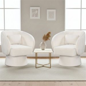 Poltrona Girevole a 360 Gradi Beige con Capacità di 180 kg, Rivestimento Morbido ed Ecologico in Peluche con Cuscino Lombare, Sedia Relax - Product Image 6