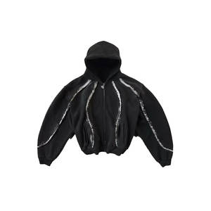 Sudadera con capucha unisex con cremallera, bordado personalizado, 100% algodón, ropa informal con capucha de gran tamaño, ropa de invierno para hombre, logotipo personalizado, tejido lavado - Product Image 1