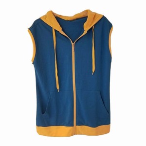 Gilet sans manches à capuche avec fermeture éclair, bleu et jaune, tricoté, décontracté, unisexe, coupe classique, couleur unie, pour l'automne - Product Image 3