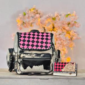 Leather Walla Genuine Leather Checkered <b>Waterproof</b> Backpack with Zipper Closure and Cosmetic Bag & Wallet Set Combo - Product Image 1