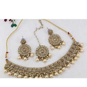Joyería fina de oro antiguo Mehendi con collar pulido de piedra austriaca - Product Image 1