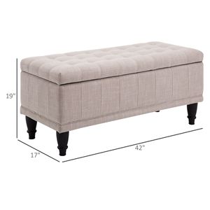 Panca contenitore ottomana trapuntata in lino beige da 42 pollici con coperchio a chiusura ammortizzata per soggiorno, camera da letto, ingresso, appartamento, ospedale, realizzata in MDF - Product Image 3