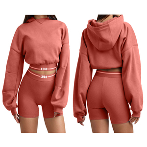 Women's Custom Logo Windbreaker Crop <b>Top</b> <b>Short</b> <b>Sets</b> Casual Two-Piece Summer Wear with Hooded Collar - Product Image 4