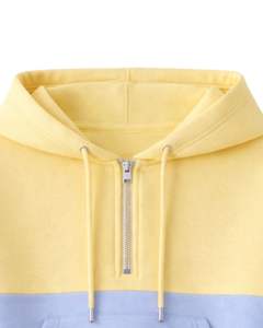 Conjunto de dos piezas casual para mujer: Sudadera corta con cremallera y pantalones cortos con bloques de color amarillo, azul y naranja, bolsillos tipo cargo, de poliéster y algodón, al por mayor. - Product Image 4