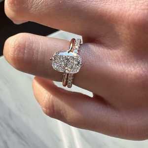 Lab Grown 3.00CT Cushion Cut Diamond Dual Band <b>Ring</b> <b>Set</b> 14K Yellow <b>Gold</b> Engagement Bridal Surprise Gift For Lovers - Product Image 3