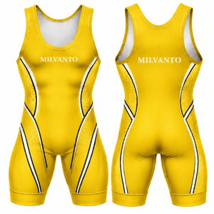Singlet de Lucha Libre Personalizado Amarillo al por Mayor, Singlet de Gimnasio para Levantamiento de Pesas y Powerlifting, Ropa Deportiva de Compresión de Poliéster y Spandex - Product Image 1