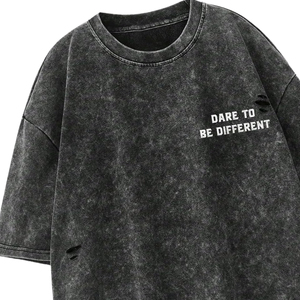Camiseta Oversize de Algodón Desgastado para Hombre, Estilo Urbano, Manga Corta, Cuello Redondo, Estampado de Letras, Negro Lavado, Largo - Product Image 5
