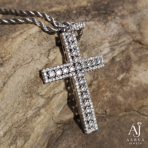 Collier pendentif croix en argent sterling 925 plaqué or rose avec moissanite taille brillant rond, style tendance unisexe - Product Image 3