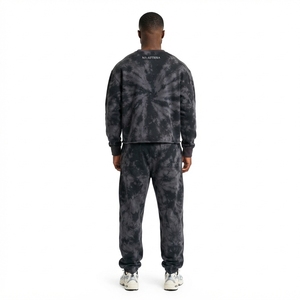 Conjunto de Sudadera y Pantalones Deportivos para Hombre, Color Negro y Gris, Estilo Tie Dye, Cuello Redondo, Dos Piezas, Ropa Deportiva Informal - Product Image 2