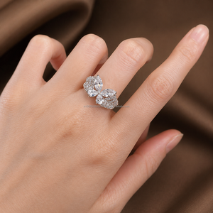 Luxury Pear Shape Diamond Butterfly Ring White Gold Finish with Side <b>Stones</b> Delicate Elegant Design Fine Jewelry Statement Ring - Product Image 4