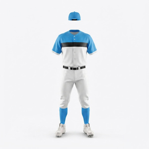 Uniforme de baseball personnalisé pour hommes, blanc et bleu, manches courtes, évacuation de l'humidité, 100% polyester, impression sublimée, toutes saisons, coupe adulte - Product Image 2