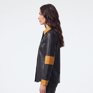 Women’s Genuine Leather Button Down Shirt <b>Jacket</b> Female Leather Shirts With Chest Pockets Girls Full Sleeve Leather Shirt - Product Image 3