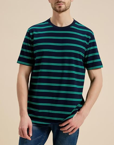 T-shirt Homme Rayé Oversize 100% Coton 240 GSM Tricoté Personnalisé avec Logo OEM Écologique Haute Qualité Coupe Boxy Épaules Tombantes - Product Image 2