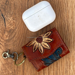 หนังแกะสลัก Air Pod กรณีมีสไตล์ส่วนบุคคลเดินทางหูฟังกรณี Tooled Cowhide หนังแท้ป้องกัน Air Pod กรณี - Product Image 3