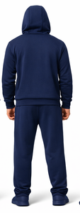 Men's Winter Sports Hooded Breathable Solid Tracksuit <b>Navy</b> Blue Full Zip Casual with Side Pockets - Product Image 2