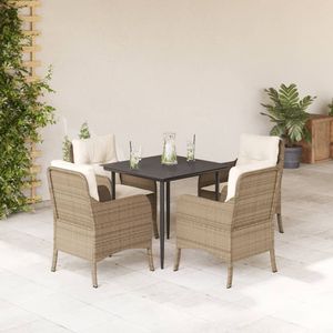 Set da pranzo da 5 pezzi in Poly Rattan Beige con cuscini Set da giardino - Product Image 1