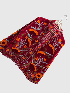 Plus Size Women's <b>Velvet</b> Jacket Mandarin Collar Floral Embroidery Autumn Prairie Chic Style - Product Image 3