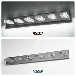 Moderna Lampada da Parete a 6 Luci LED Cromata, 96 cm, con Paralumi Quadrati in Acrilico, per Illuminazione Specchio Bagno - Product Image 6
