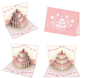 Pop-Up Birthday Cake Card With 3D Tiered Design Pink Candle <b>Gifts</b> And Bunting Decorations - Product Image 4