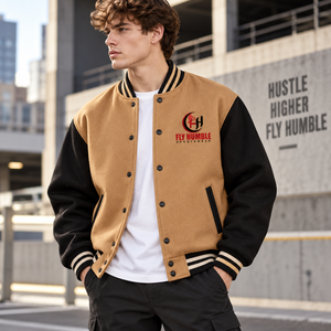Fly Humble Men's Varsity <b>Jacket</b> Red <b>White</b> Embroidered Logo reppy Style Autumn Wear Red <b>white</b> embroidered varsity <b>jacket</b> - Product Image 5