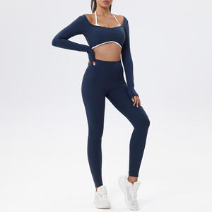 Ensemble de yoga personnalisé avec logo pour jeunes femmes, style populaire, vêtements de sport et de fitness, ensemble de yoga en tissu hautement élastique pour la salle de sport - Product Image 2