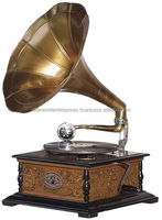Gramófono Decorativo Vintage para el Hogar, Tocadiscos con Base de Madera y Trompeta de Latón, Reproductor de Música Vintage Personalizado para la Venta