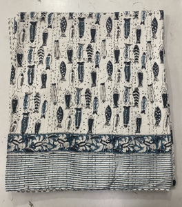 Colcha Kantha de Algodón Azul con Estampado de Peces Marinos, Hecha a Mano, Ecológica, para Decoración del Hogar, para Todas las Estaciones - Product Image 4