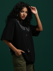 T-shirt graphique Aile de Cupidon pour femme, coupe oversize, noir, décontracté, streetwear, imprimé ange romantique, manches courtes, haut tendance - Product Image 4