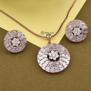 18K Gold Plated Baguette Round Pendant Set Bridal Wedding Jewelry - Product Image 1
