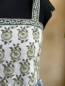 Green Cotton Maxi Dress with <b>Adjustable</b> Straps <b>Square</b> Collar Block Print Indian Style and Pocket Long Summer Wear Maxi Dress - Product Image 3