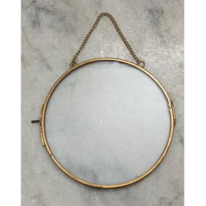 Cadre de miroir rond en laiton avec attache chaîne, design cercle métallique, verre transparent, cadre photo rond suspendu, décorations murales - Product Image 2