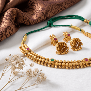 Traditional Antique Gold Plated Rope Chain Ruby <b>Choker</b> Necklace Set Jhumka Earrings <b>Women</b> Ethnic Indian Wedding Fashion Jewelry - Product Image 2