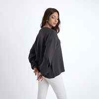 Sweat-shirt en jersey surdimensionné pour femmes |   T-shirt à manches longues et col rond avec épaules tombantes |   Solide, pailleté, extensible |   Charbon de menthe |   3XL |