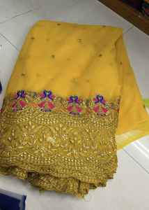 Heavy <b>Embroidery</b> Zari Peacock Motif Multi-color Thread Work Fabric, Luxury Ethnic Designer Brocade <b>Material</b> For Dresses Fabric - Product Image 3