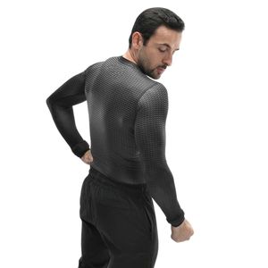 <b>Men's</b> Gray Textured Long Sleeve Athletic Compression Shirt Slim Fit Crew Neck <b>Base</b> <b>Layer</b> Training Top for Gym Fitness Workout - Product Image 5