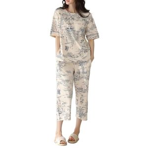 Women’s Printed Cotton Sleepwear Set Round Neck Half Sleeve Top & <b>Pyjama</b> Pants Soft Comfy Night Suit - Product Image 1