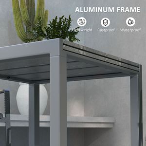 Tavolo da Patio con Telaio in Alluminio Grigio Scuro per 6-8 Persone, Tavolo da Giardino Rettangolare con Piano in Acciaio Effetto Legno, Estensibile per Uso in Giardino - Product Image 5