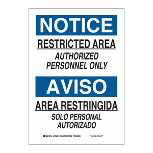 Panneau de signalisation bilingue zone restreinte 10x7 pouces anglais/espagnol pour les installations - Product Image 1
