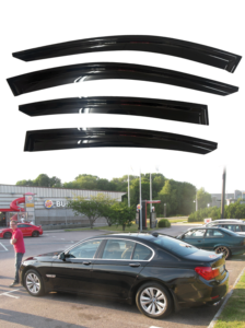 Viseras Transparentes Delgadas de Acrílico Negro para Ventanas de BMW Serie 7 F01 SWB (2008-2015), Juego de 4 Piezas con Cinta 3M - Product Image 2