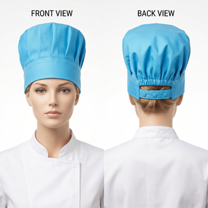 Gorro de Chef para Mujer, 200 GSM, Tela de Polialgodón Premium, Azul Cielo, Cierre Trasero Ajustable, Corona Plegada, Logotipo Personalizado con Bordado - Product Image 1