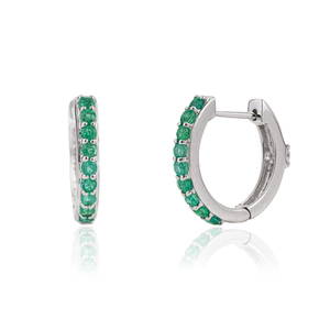 Pendientes de Aro Huggie de Oro Blanco Puro de 18K con Esmeralda y Diamantes, Piedra Preciosa Natural, Estilo de Moda, Piedra de Nacimiento de Mayo, Joyería al por Mayor - Product Image 3