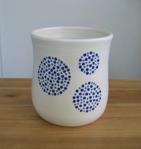 Printed Ceramic Utensil Holder Blue Dot Pattern Smooth Glaze High <b>Fired</b> Durable Kitchen Countertop Storage Organizer Jar - Product Image 2