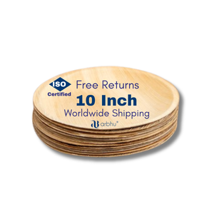 Assiette jetable en feuille d'arec compostable, ronde de 10 pouces, grande assiette en feuille de palmier pour les repas lourds et la restauration durable - Product Image 1