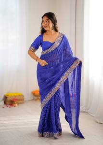 Sari élégant en faux georgette avec imprimé Badhani et travail de sequins, tenue ethnique stylée avec chemisier de créateur - Product Image 3